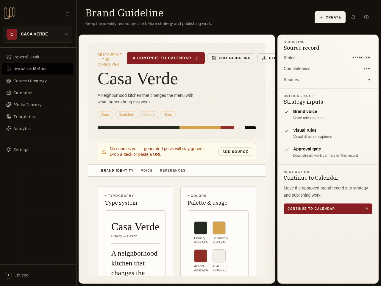 Casa Verde brand guideline page in Blueprint.