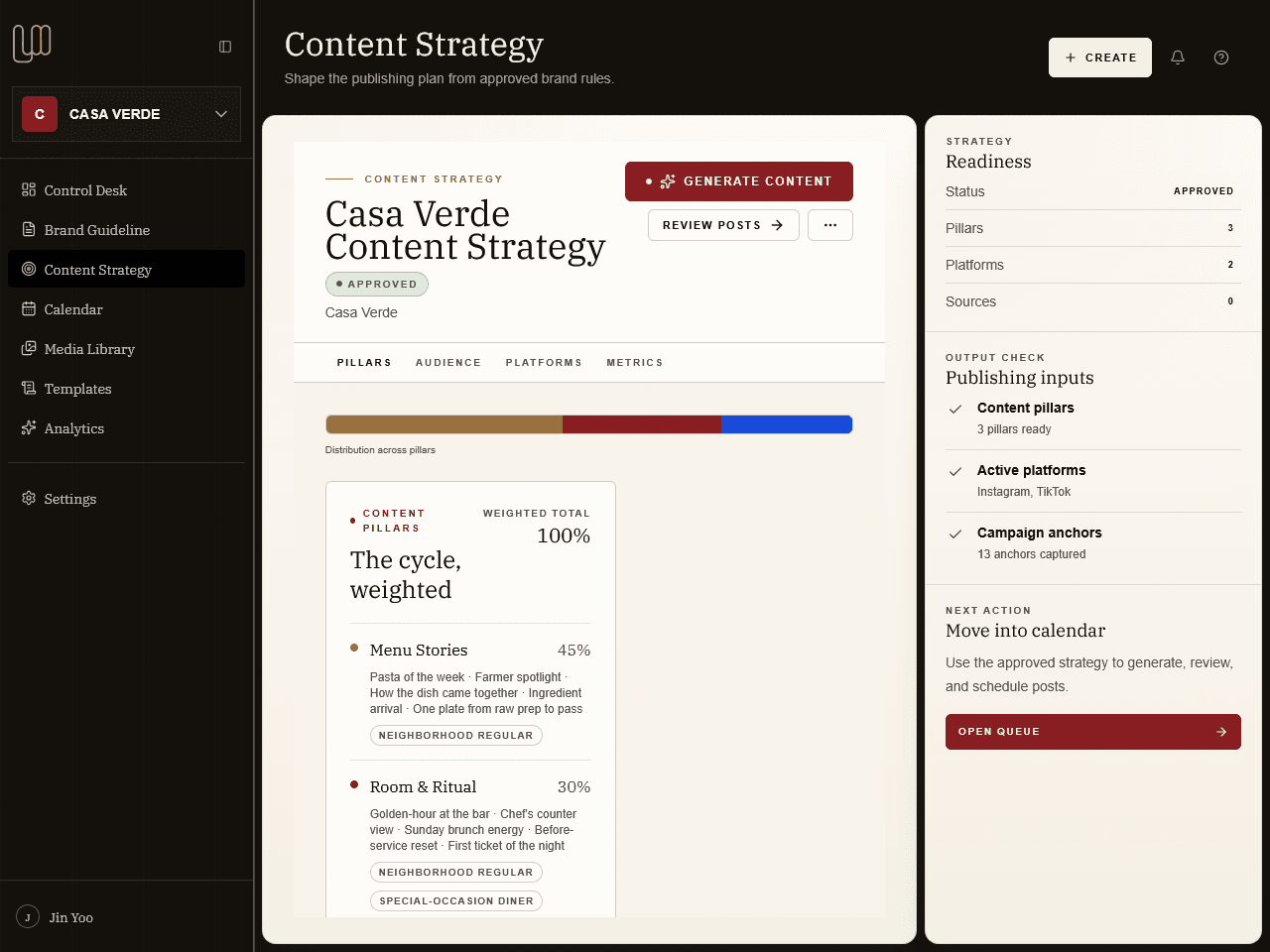 Casa Verde content strategy page in Blueprint.