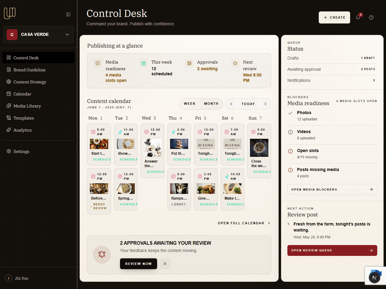 Casa Verde Control Desk page in Blueprint.